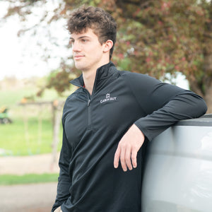 half zip pullover sweatshirt for golfing, camping, and cabin life