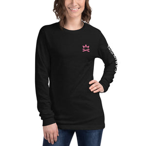 black unisex long sleeve camping t-shirt with sleeve logo