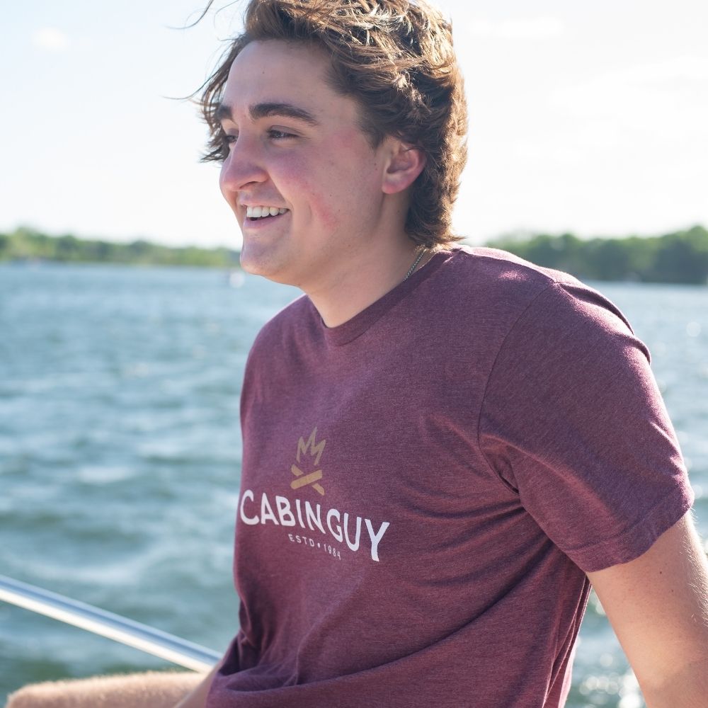 maroon minnesota state pride short sleeve tee for boating, camping, and cabin life