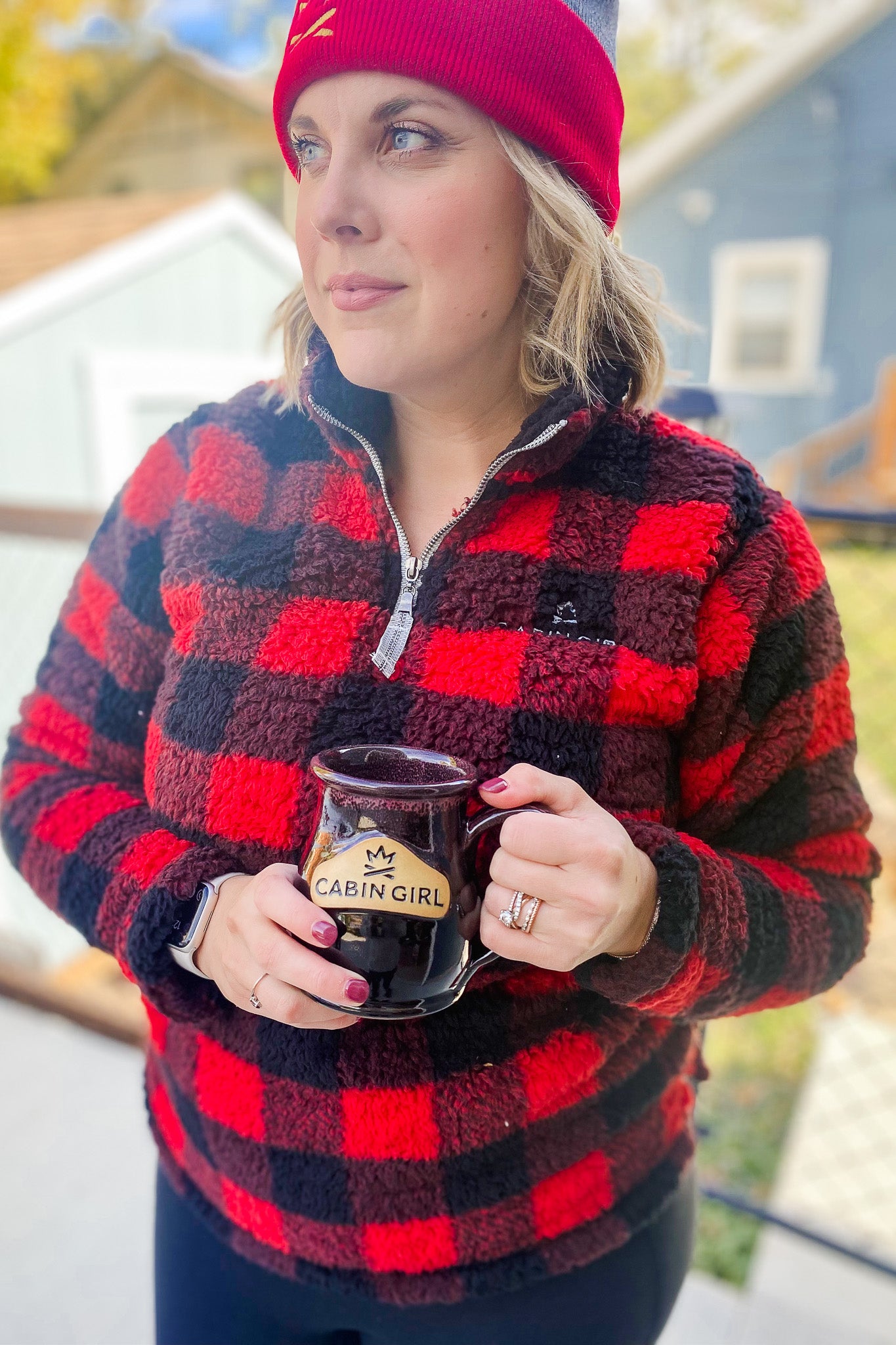 Buffalo plaid sherpa fashion pullover