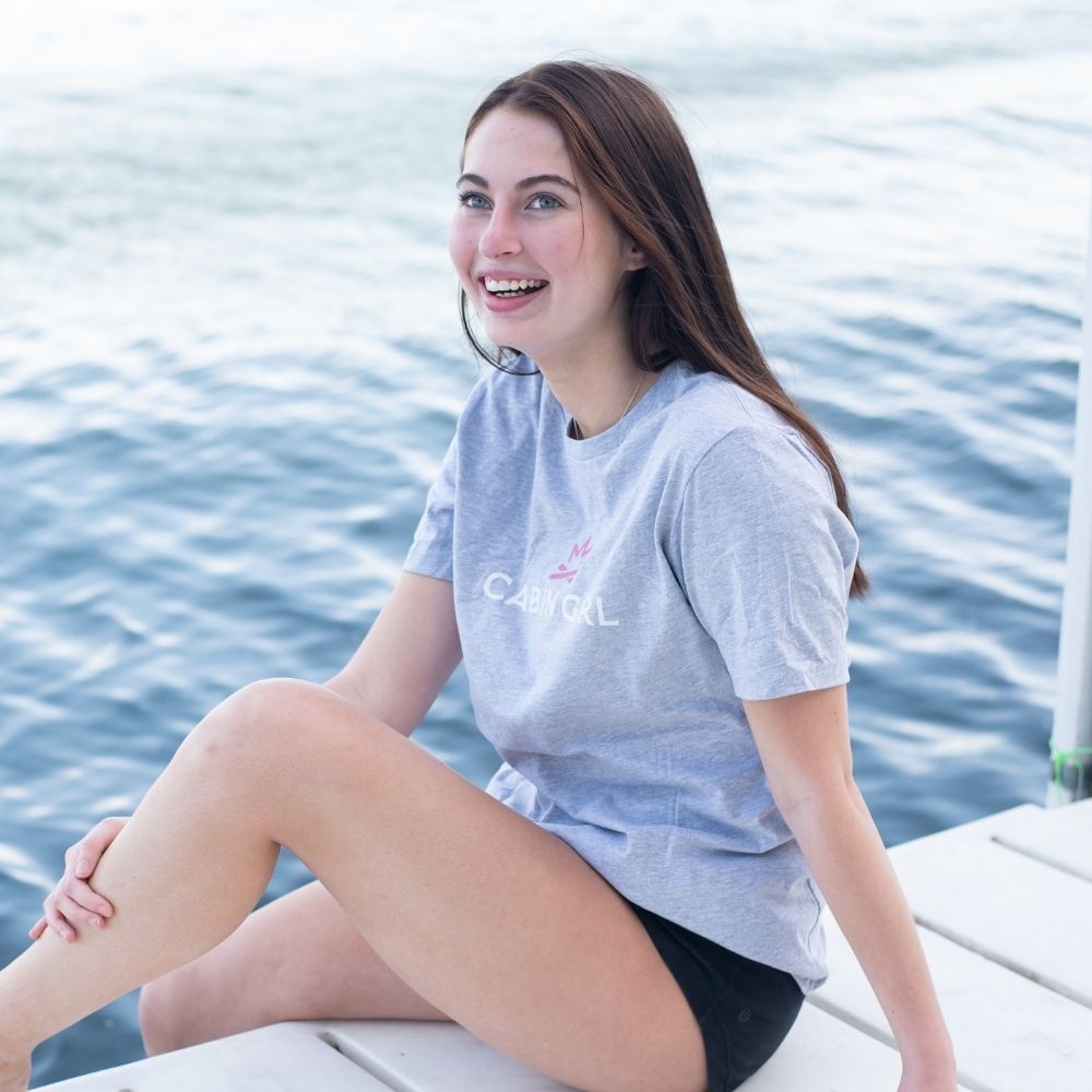 women's grey relaxed t-shirt for boating, camping, and cabin life