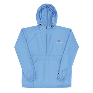 light blue champion packable rain jacket for camping