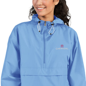 light blue champion packable rain jacket for camping