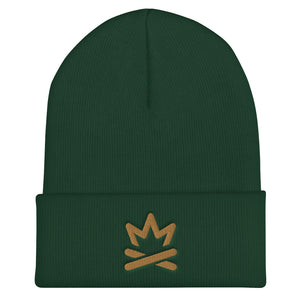 green cuffed winter beanie with embroidered logo