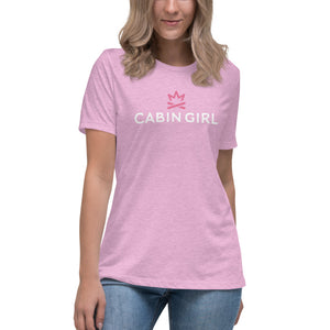 women's pink relaxed t-shirt for boating, camping, and cabin life