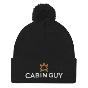 black pom winter hat with embroidered logo