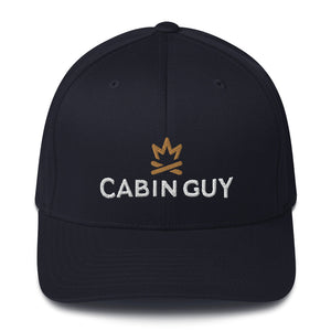 navy blue twill flexfit cabin guy cap with embroidered logo