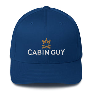 Blue twill flexfit cabin guy cap with embroidered logo