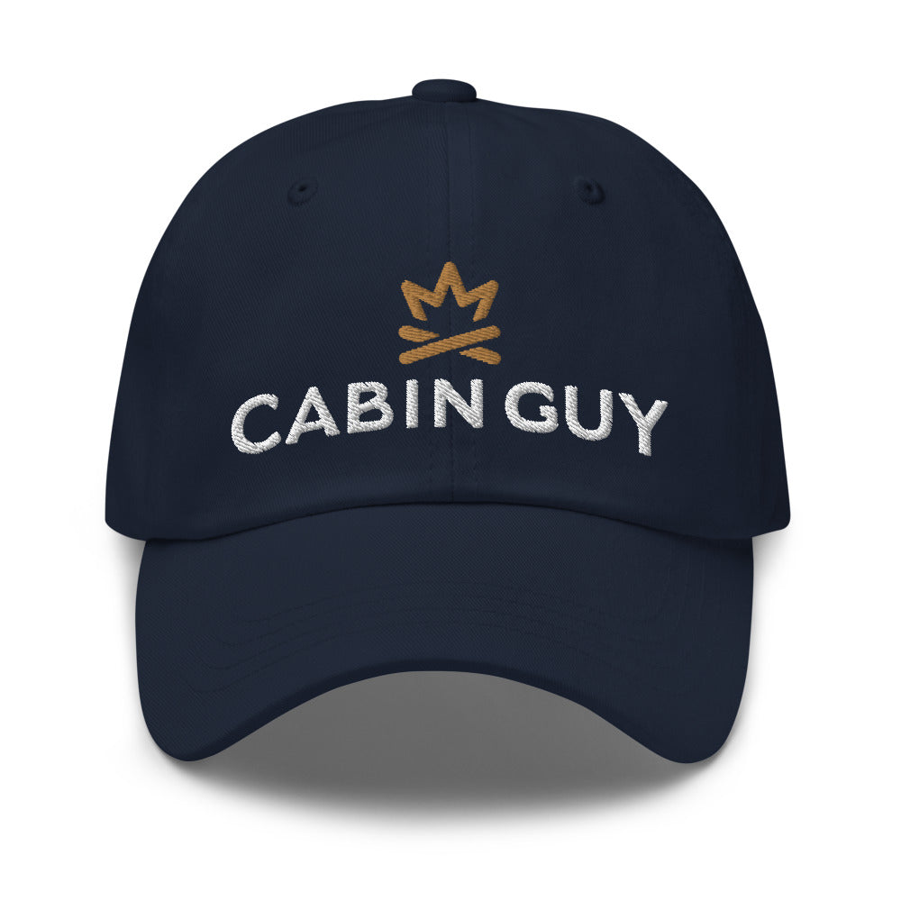 classic camo dad hat with embroidered cabin guy logo