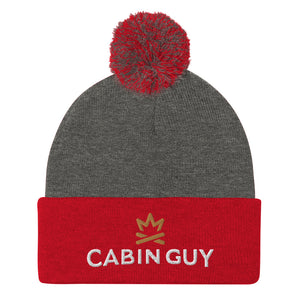 red pom winter hat with embroidered logo