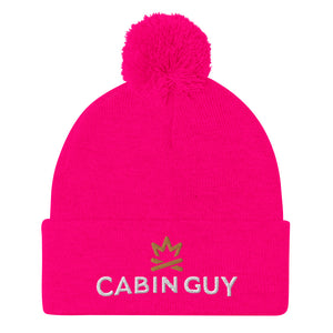 pink pom winter hat with embroidered logo