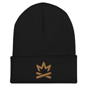 black cuffed winter beanie with embroidered logo