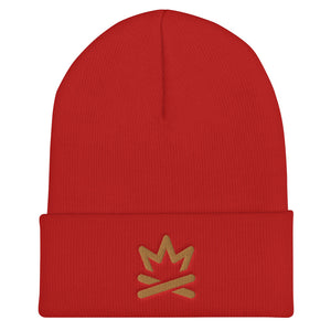 red cuffed winter beanie with embroidered logo