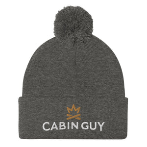 grey pom winter hat with embroidered logo